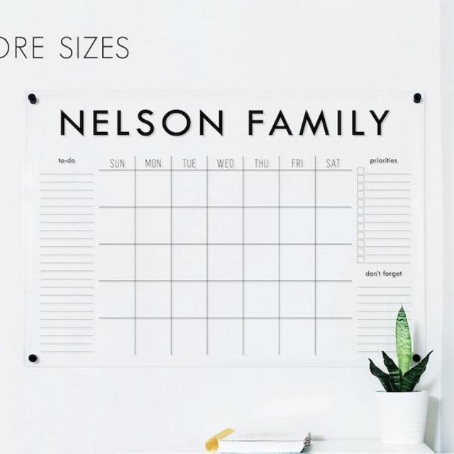 Large Acrylic Calendar, Personalized, Dry Erase Monthly Acrylic Wall Calendar, 2022 Minimalist Wall Calendar, for Kitchen, Office or Mudroom