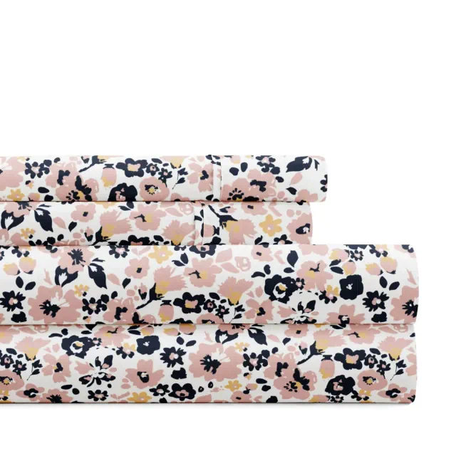 Delicate Blossoms Floral Patterned Ultra-Soft 4 Piece Bed Sheet Set - Becky Cameron, Floral Dream Mauve, King