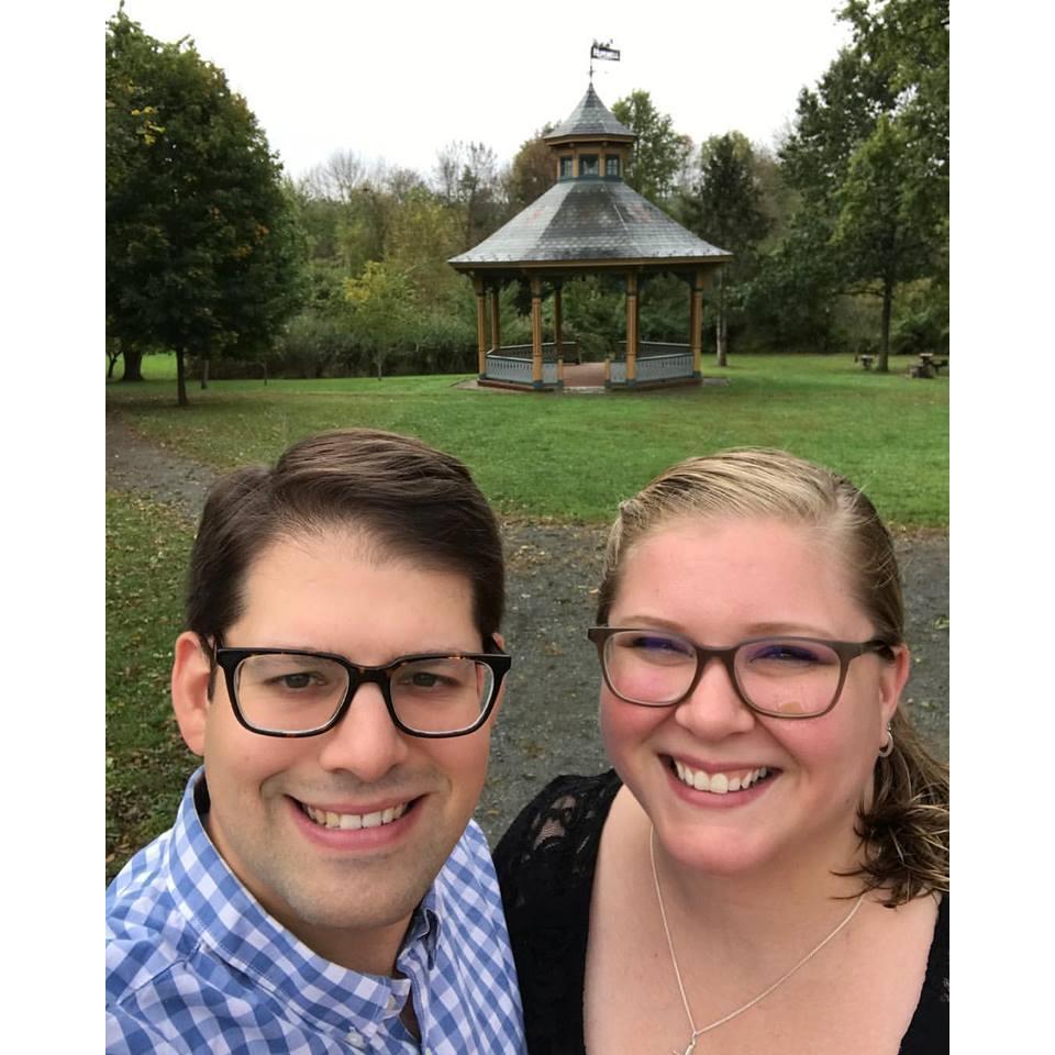 Our first post-engagement selfie, with the gazebo in Tom's hometown!