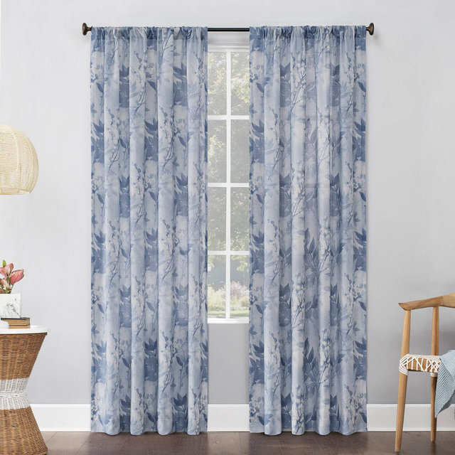 63"x54" Hilary Watercolor Floral Beige Blend Semi-Sheer Rod Pocket Curtain Panel Blue - No. 918: Botanical Sheer Curtain