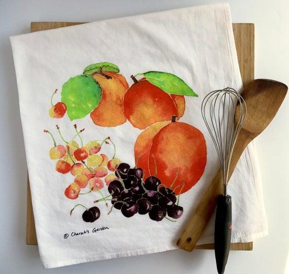 Peaches Tea Towel, Flour sack dish towel