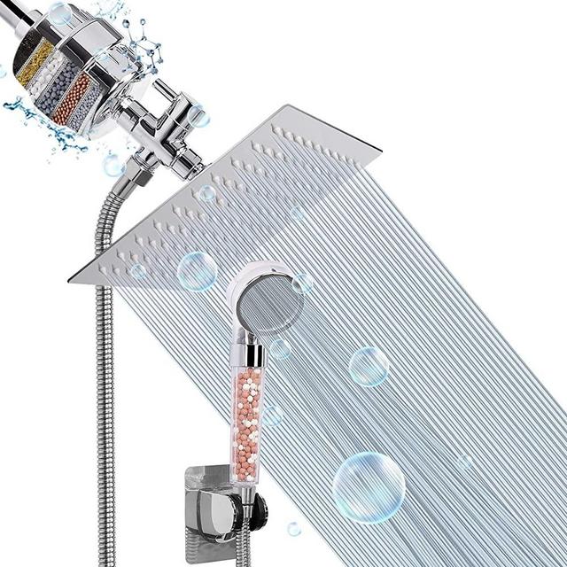 HarJue Filter Shower Head, High Pressure ShowerHead with Filter Combo for Hard Water, Remove Chlorine Fluoride and Harmful Substances- 1 Replaceable Filter Cartridge, Chrome