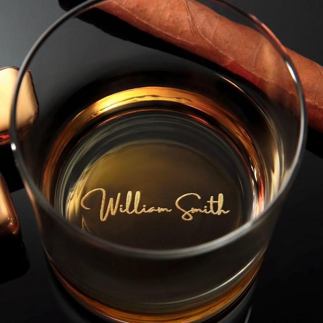 Custom Whiskey Glass with premium quality side and bottom engraving for any special occasion.