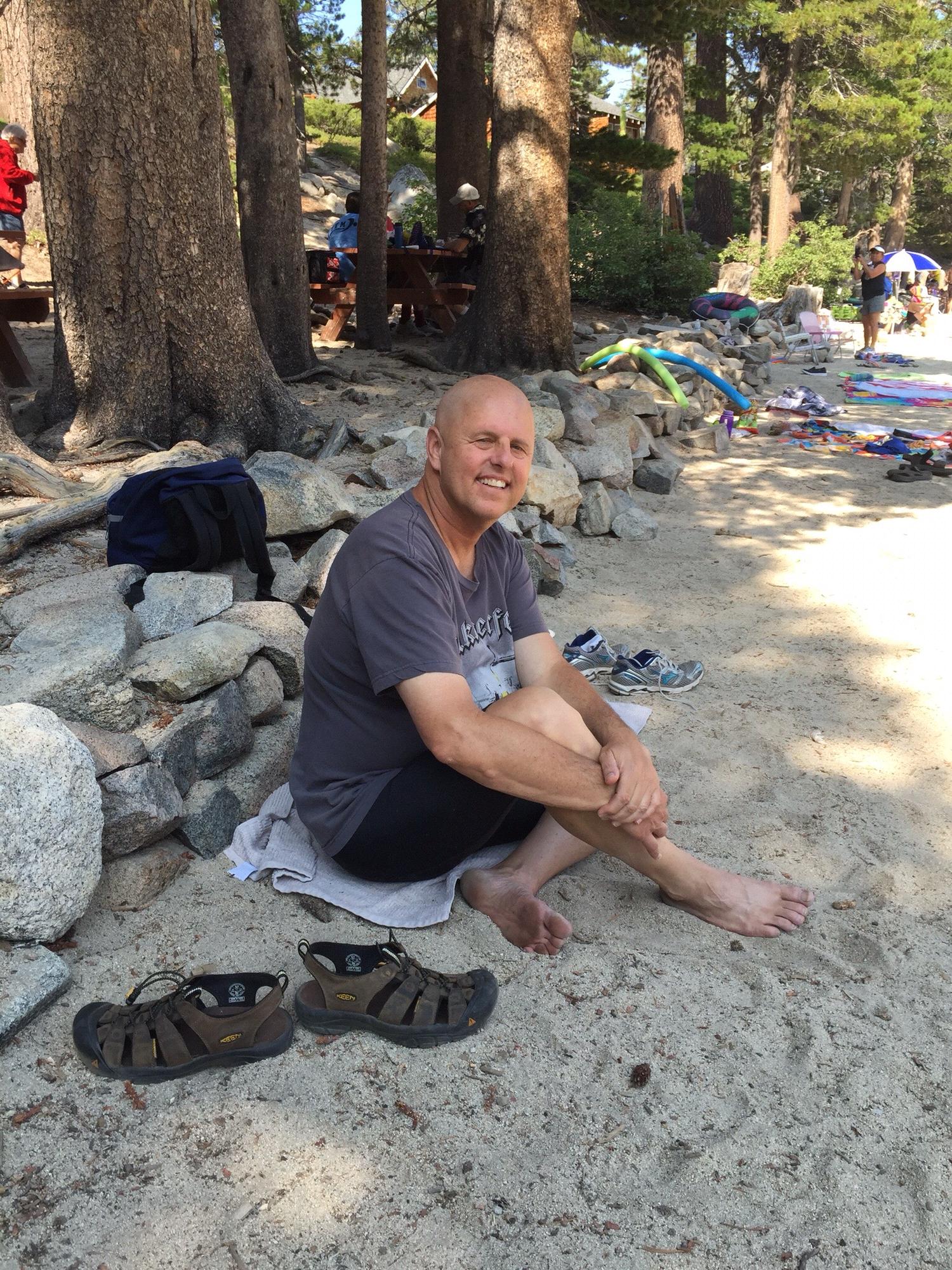 A smile on his face. You would not know after another grueling bike ride that Jan talked Wade into. This one from Fallen Leaf up to Angora Lake.