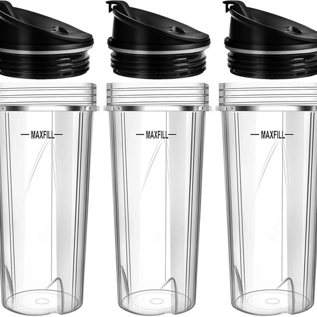 Blender 16oz Cups Replacement for Ninja - 3 Pack Ninja Blender Cups with Lids, Compatible with Ninja QB3001SS, BL770, BL780, BL660, BL740, BL810, Nutri Ninja Series Blenders