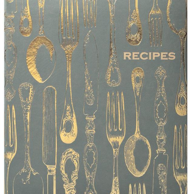 Eccolo World Traveler Recipe Keeper, Vintage Utensils, 9.5 x 8.5, Grey/Gold