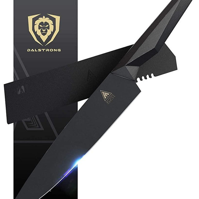 DALSTRONG Chef Knife - 9.5" - Shadow Black Series - Black Titanium Nitride Coated - High Carbon - 7CR17MOV-X Vacuum Treated Steel - Sheath - NSF Certified