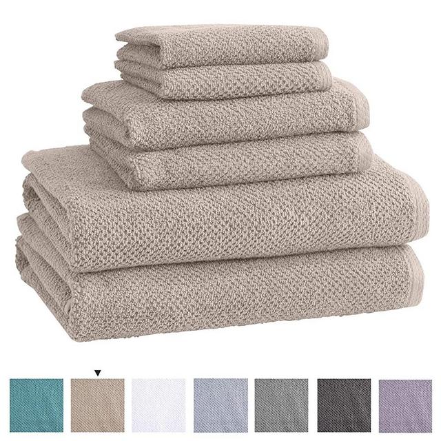 100% Cotton Bath Towels, Luxury 6 Piece Set - 2 Bath Towels, 2 Hand Towels and 2 Washcloths. Quick-Dry, Absorbent Textured Popcorn Weave Towels. Acacia Collection (6 Piece Set, Silver Cloud)