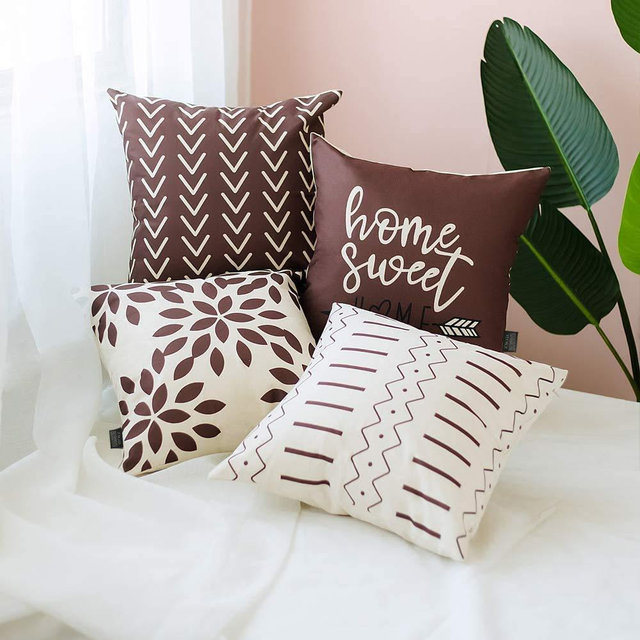 Pillow Covers 18x18 set of 4, Modern Sofa Throw Pillow Cover , Decorative Outdoor Linen Fabric Pillow Case for Couch Bed Car 45x45cm (Coffee, 18x18,Set of 4)