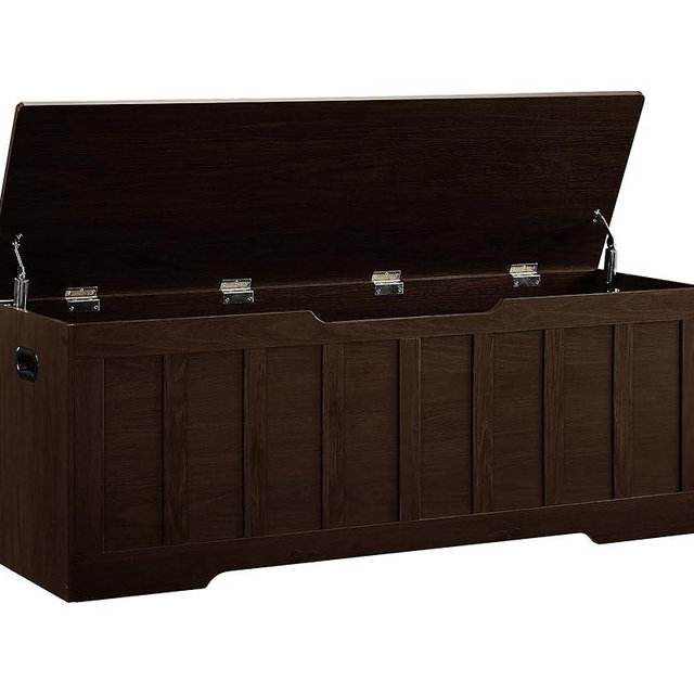 VANKILEY 51.2" Storage Chest Extra Large,Storage Bench with 2 Safety Hinges,Shoe Bench,51.2 * 15.7 * 19.1 inches,Wooden Trunk for Bedroom,livingroom,entryway,Supports 220 lb,Easy Assembly(Espresso).