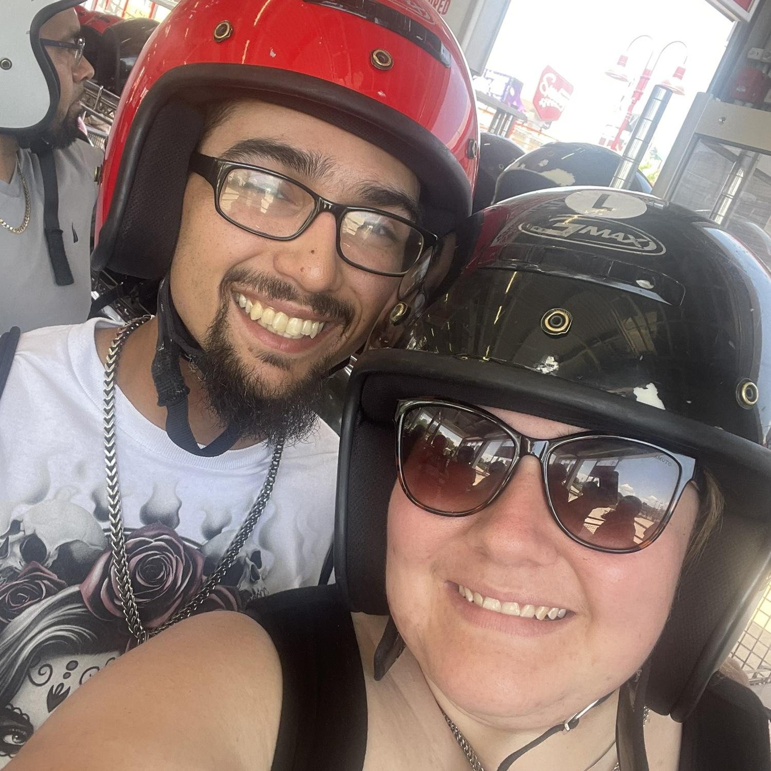 Riding the go cart ( caleigh won 😂😂)