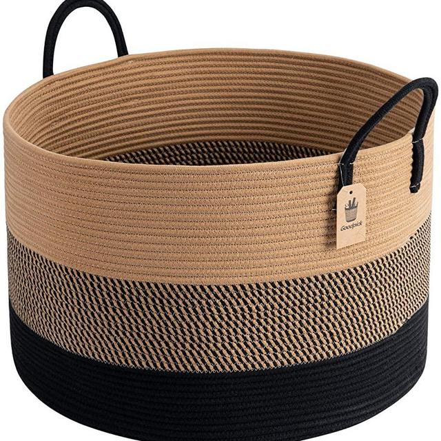 INDRESSME XXXLarge Woven Rope Basket 21" x 14" Blanket Storage Basket with Long Handles Decorative Clothes Hamper Basket Extra Large Baskets for Blankets Pillows or Laundry