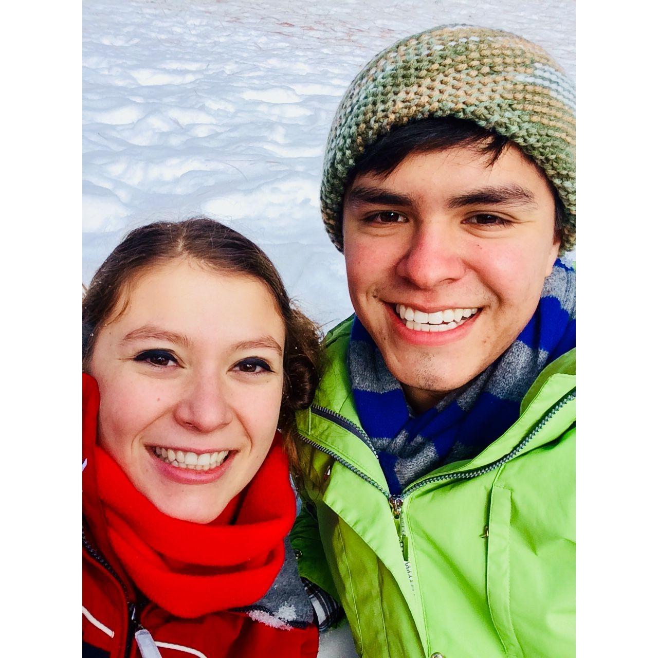 Our first trip to the snow together - Calaveras Big Trees State Park.