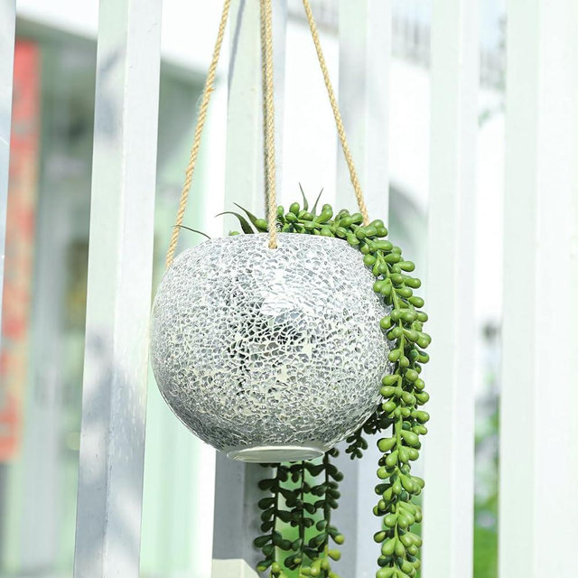 Chonsun Hanging Planter Mosaic Garden Pot Small Flower Pot for Indoor Plant Disco Ball Hanging Planter with Drainage Sliver
