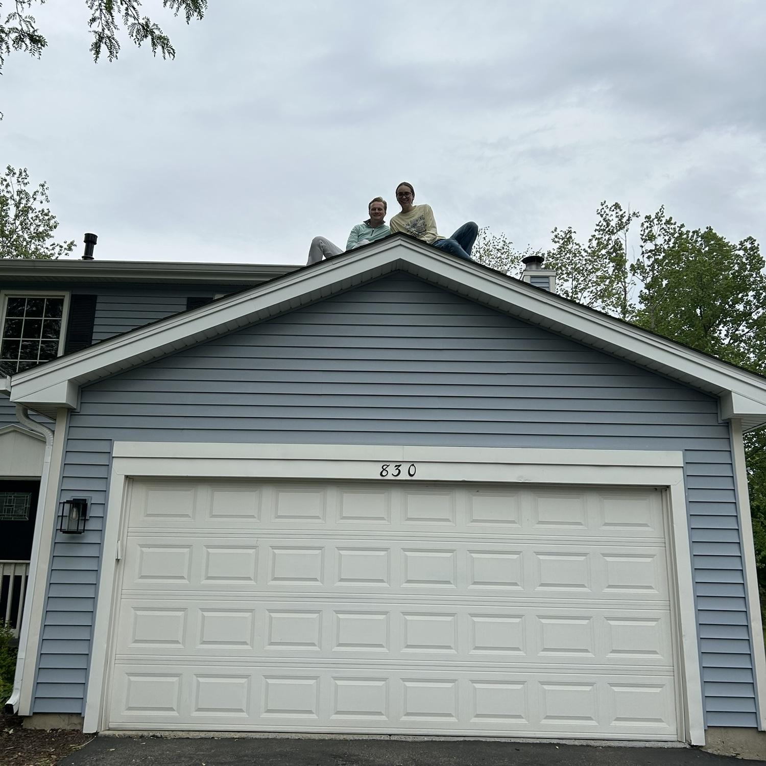 Close up of Kristen and Sean on the roof of their house!