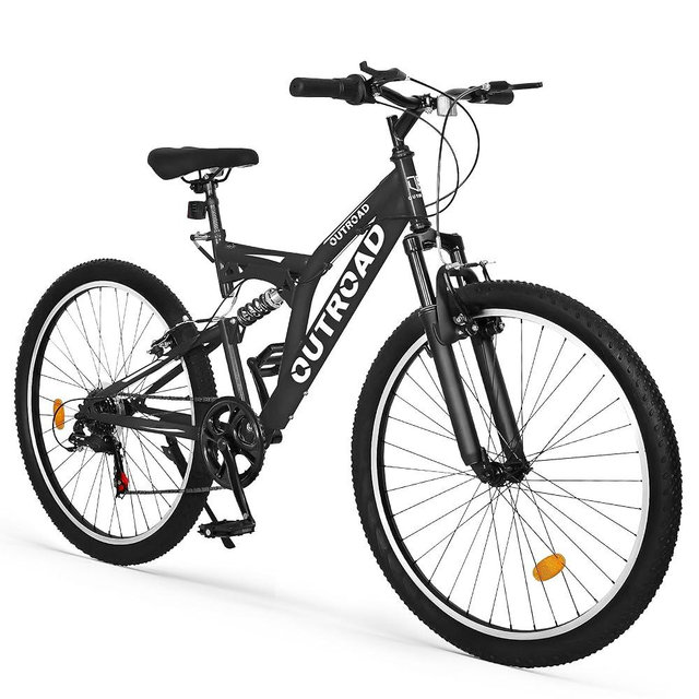 Max4out 26 inch Mountain Bike Dual Full Suspension, Outdoor Hybrid Bikes,7-Speed/High-Carbon Steel, for Men Women Adult, MTB Bicycle with Suspension Fork,Sleek Colors