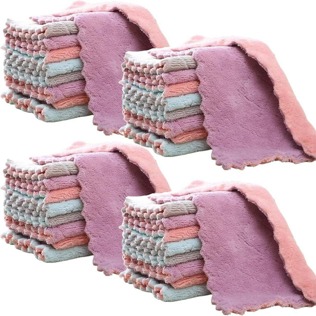 32 Pack Kitchen Cloth, Microfiber Dish Towels Washcloths, Super Absorbent Coral Velvet Dishtowels, Premium Cleaning Cloths,Non-Stick Oil Quick Dry Dish Towels, Soft Tea Towel, Table Cleaning Cloths.