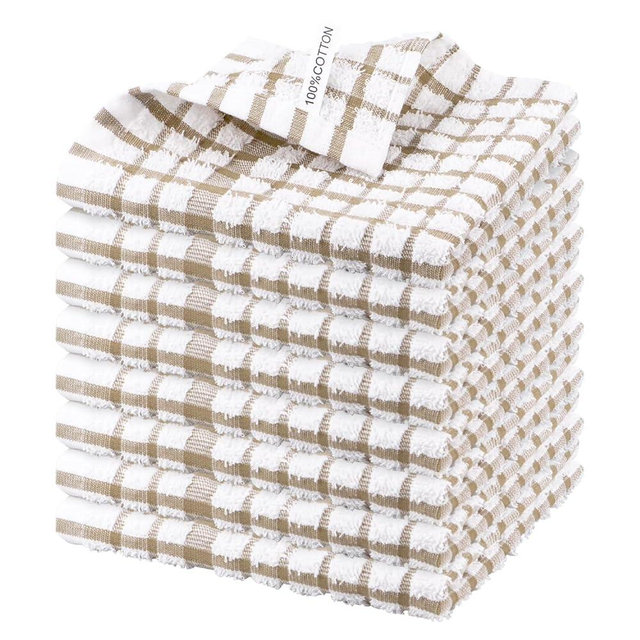Nialnant 8 Pack Dish Cloths,100% Cotton Soft Absorbent Cleaning Rags,Quick Drying Dish Towels for Kitchen,Washing Dishes-Little Yellow Plaid,12 x 12 in