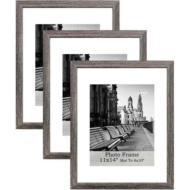 meetart Barn Wood Rustic Style Picture Frames 11x14 inch Pack of 3 Piece in Plastic Glass MDF Wood Frame, Display Pictures 11x14 8x10, Wall Hanger Vertical and Horizontal.