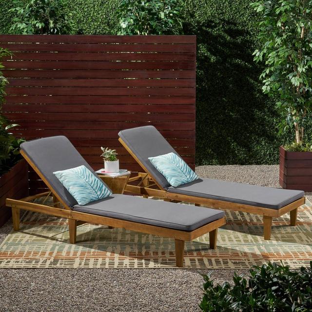 Nadine 2pk Acacia Wood Chaise Lounge Teak/Dark Gray - Christopher Knight Home