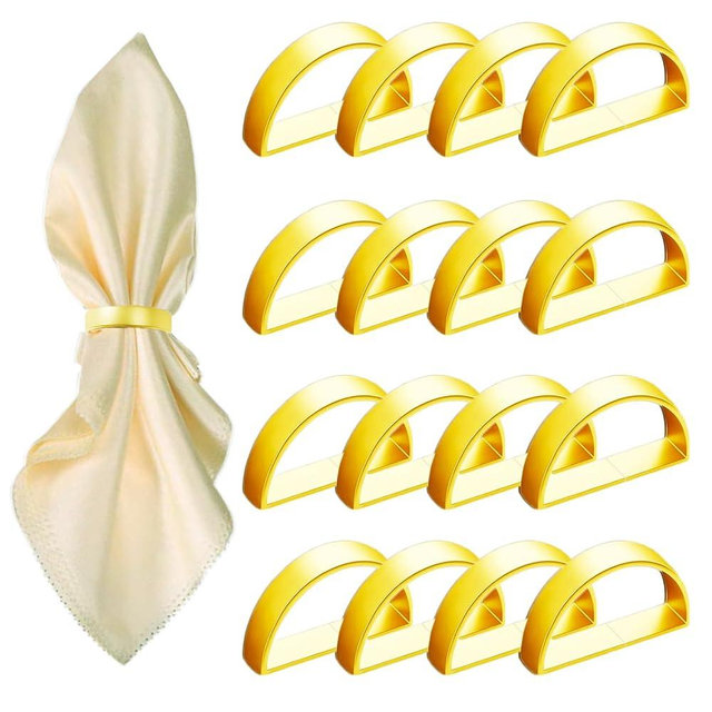 16 Pcs Gold Napkin Rings - Metal Napkin Ring,Stainless Steel Napkin Rings for Table Settings Wedding Christmas Party Dinner Table(Semicircle)