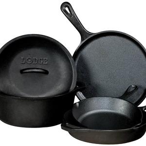 Lodge Mfg - Lodge Seasoned Cast Iron 5 Piece Bundle. 10.5” Griddle, 8” Skillet, 10.25” Skillet, 10.25” Dutch Oven, and 10.25” Lid