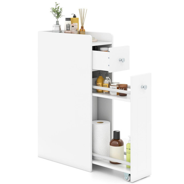 Costway Small Bathroom Storage Cabinet 4-Tier Narrow Toilet Side Storage Cabinet White