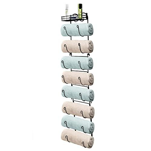 Wall Mount Metal Wire Towel Storage Shelf Organizer Rack Holder with 9 Compartments, Shelves for Bathroom Towels Towel Rack Holder Wall Mount Towel Holder Towel Rack Towel Rack Organizer Black