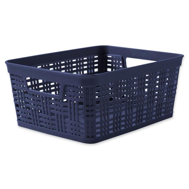 Small Plastic Wicker Storage Basket in Peacoat