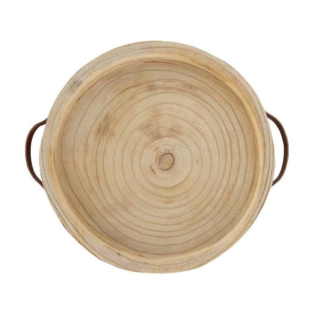 McGee & Co Carved Paulownia & Leather Tray