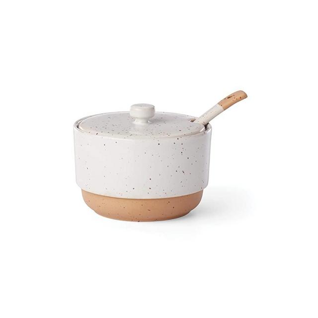 Dansk Koffie Sugar Bowl With Spoon, 1.20 LB, White