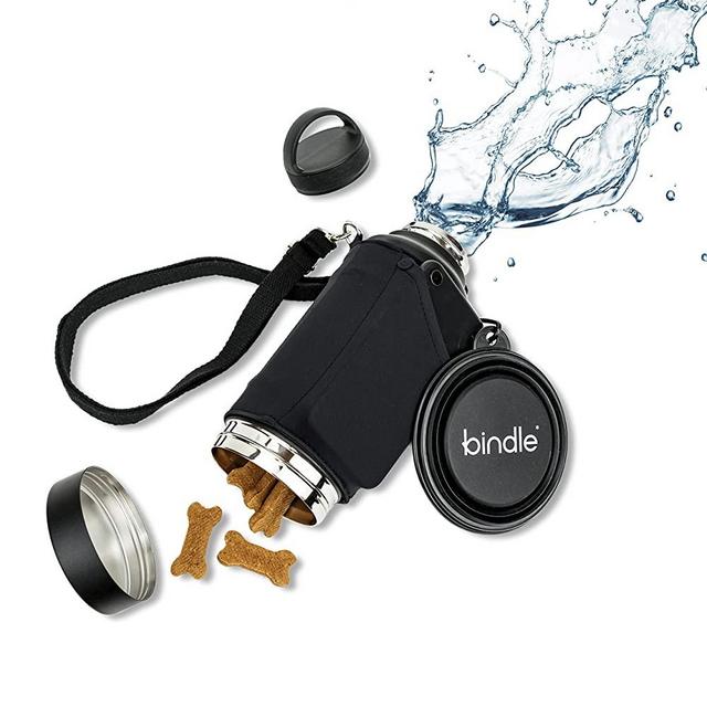 Bindle Puppy Pack – Black 24oz Outdoor Dog Water Bottle with 12oz Collapsible Bowl | Insulated | Portable Water Dispenser for Dogs With Carabiner and Over The Shoulder Strap | Travel Dog Walking Kit