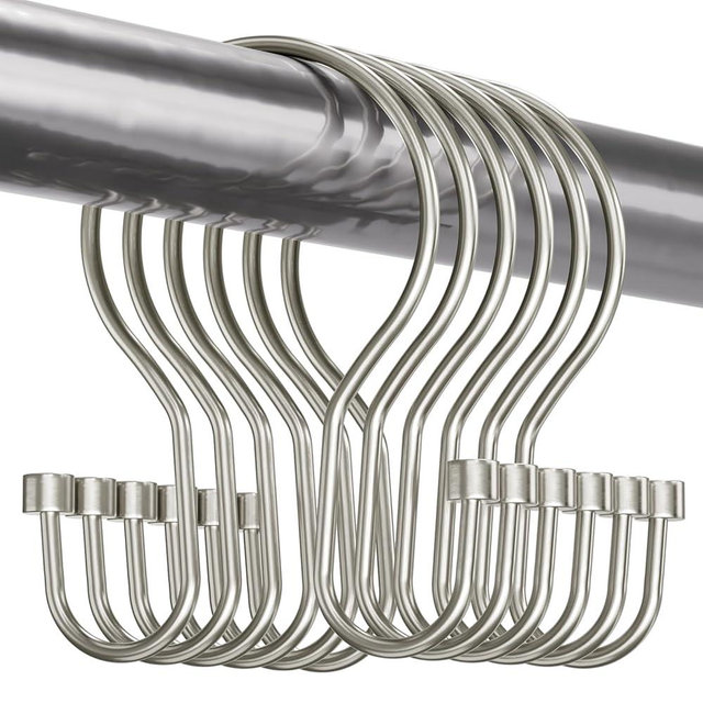 Bathway Shower Curtain Hooks Nickel Shower Curtain Rings with Cylindrical Design, 12Pcs Metal Shower Curtain Hooks Rust Proof, Smooth Glide Double Shower Hooks Rings for Shower Curtain