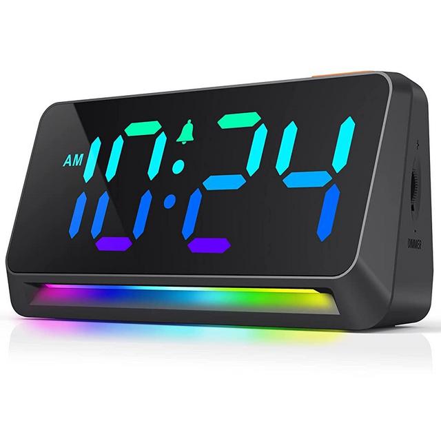 [RGB] Super Loud Alarm Clock for Bedroom, Heavy Sleepers, Adults | Dynamic RGB Color Changing Clock for Teens, Kids | Small Bedside Digital Clock with LED Display, Atmosphere Light, USB Charger