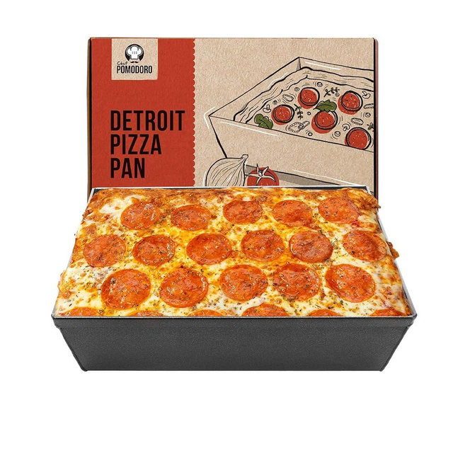Chef Pomodoro Authentic Detroit-Style Pizza Pan, Compact 10 x 8-Inch, Commercial-Grade Hard Anodized Aluminum, Pre-Seasoned Deep Dish Bakeware, Professional Kitchen Essentials