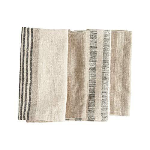 Creative Co-op Taupe, Black & Cream Striped Cotton Woven Napkins (Set of 4 Pieces) Entertaining Textiles, Multicolored