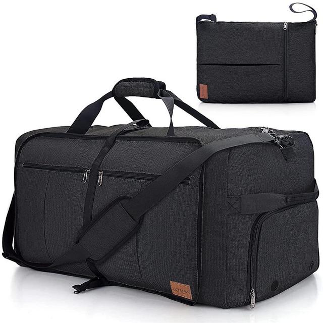 120L Travel Duffle Bag for Men, 34” Large Duffel Bag for Travel with Shoe Compartment Foldable Collapsible Overnight Weekender Bag Gym Bag for Men Women Waterproof & Tear Resistant ( Black, 120L )