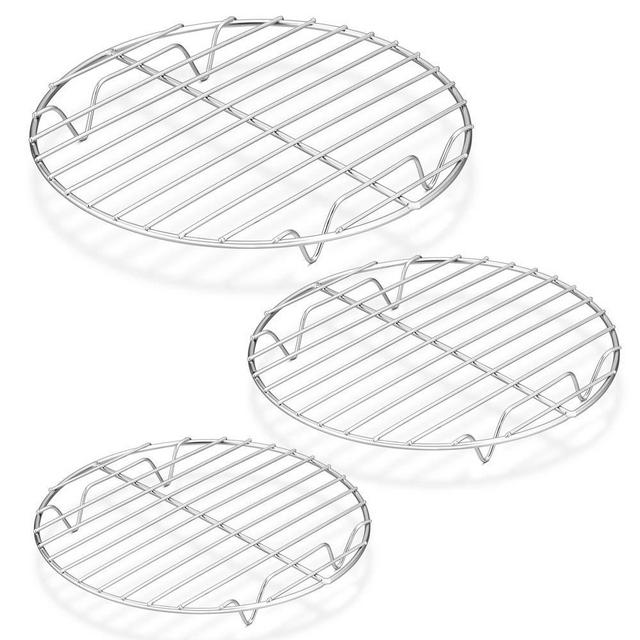 P&P CHEF Round Cooking Rack, 3 Pcs (7½” & 9” & 10½”), Baking Cooling Steaming Grilling Rack Stainless Steel, Fits Air Fryer/Stockpot/Pressure Cooker/Round Cake Pan, Oven & Dishwasher Safe