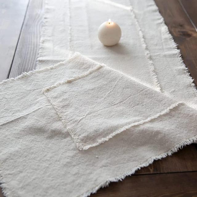 Farmhouse Table Runner - Natural Cotton Cream Table Runner 15 x 84 in with Frayed Edges for Holiday, Party, Wedding and Dining Room Boho Decor