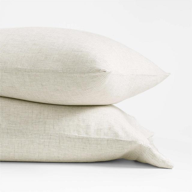 Garden Green Grid Natural Hemp Fiber Standard Pillowcases, Set of 2