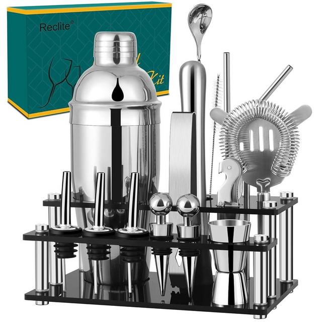 Reclite Cocktail Shaker Set,15 Pieces 304 Stainless Steel Bartender Drink Mixer Kit with 26oz Parisian Shaker,