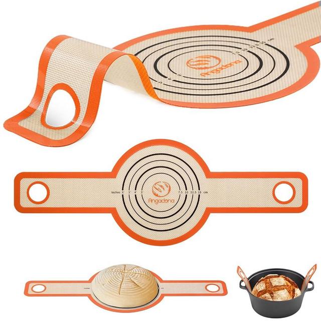 Silicone Bread Sling Dutch Oven - Best Japan Silicone. Non-Stick & Easy Clean Reusable Silicone Bread Baking Mat. With Extra Long Handles Bread Baking Sheet Liner, 1 Orange pcs for Transferable Dough