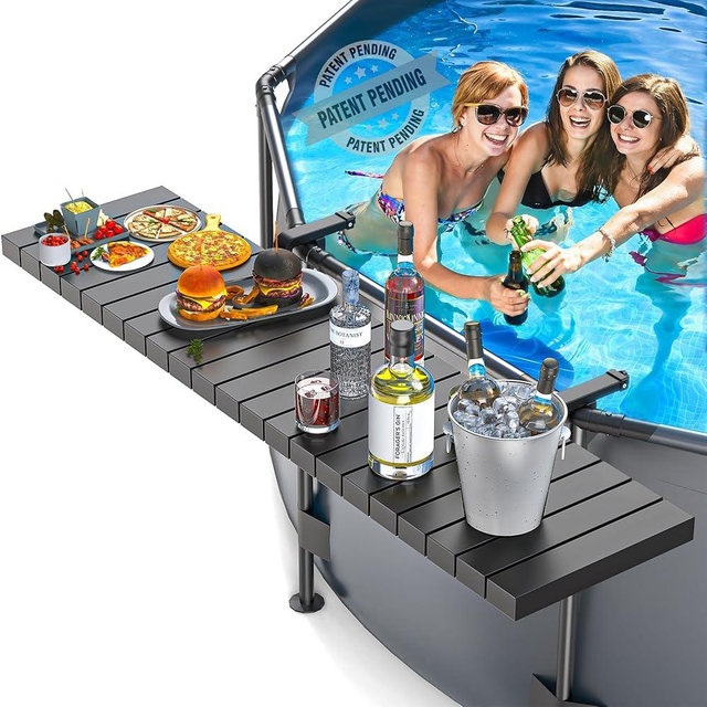 Pool Bar for Above Ground Pool, Hyperzoo Heavy-Duty Pool Side Bar Swim Up Bar, Aluminum 49"×9.6" Poolside Bar Holds 110 lbs Fits 3.7" or Less Top Rail, For Frame Round & Oval Above Ground Pool (Black)