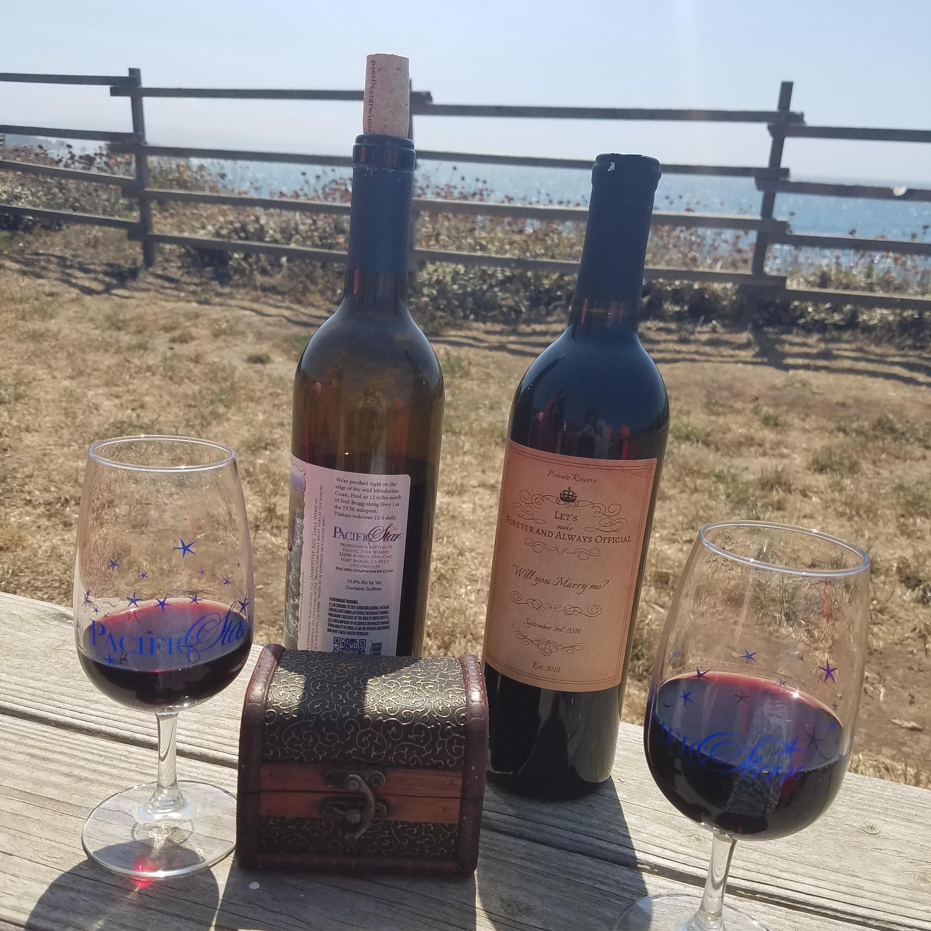 The proposal bottle.. along with the hand crafted antique ring box. A unique presentation for a wonderfully unique person!