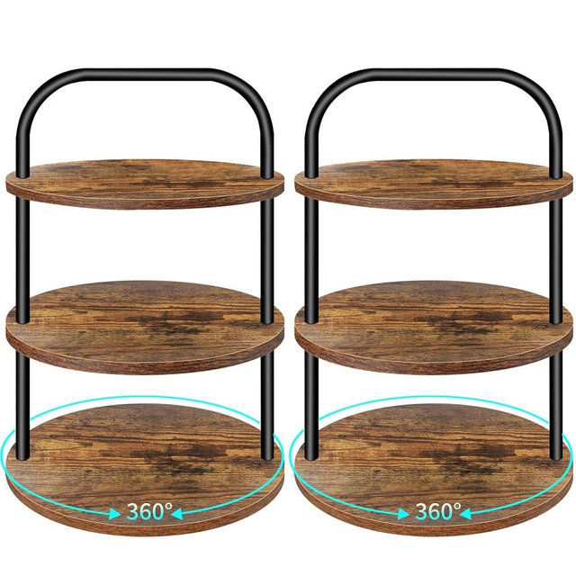 Cupcake Stand, 360° Rotating Wooden Cupcake Stand 3 Tier Large Dessert Table Display Set Cupcake Tower Tiered Tray Stand Serving Tray for Party Supplies Vendor Display Farmhouse Decor (2 Pack)