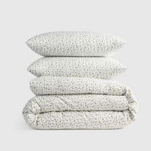 Classic Organic Percale Duvet Cover Set in Green Florette