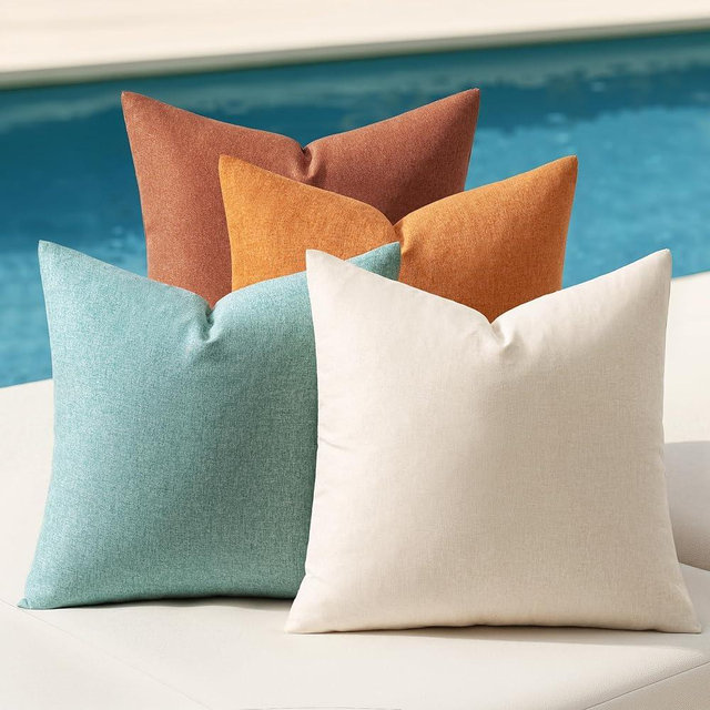 MIULEE Fall Pack of 4 Decorative Outdoor Throw Pillow Covers Linen Waterproof Pillow Covers Farmhouse Cushion Cases for Halloween Patio Garden Tent Balcony Couch Sofa 18x18 inch Orange Rust