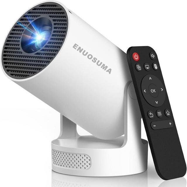 ENUOSUMA Projector 4K Support, HY300 Ultra Mini Projector with Wifi6 and Bluetooth, 5w Soundbase Speaker, Auto Vertical Keystone 210°Rotatable Portable Proyector for Home Bedroom Outdoor