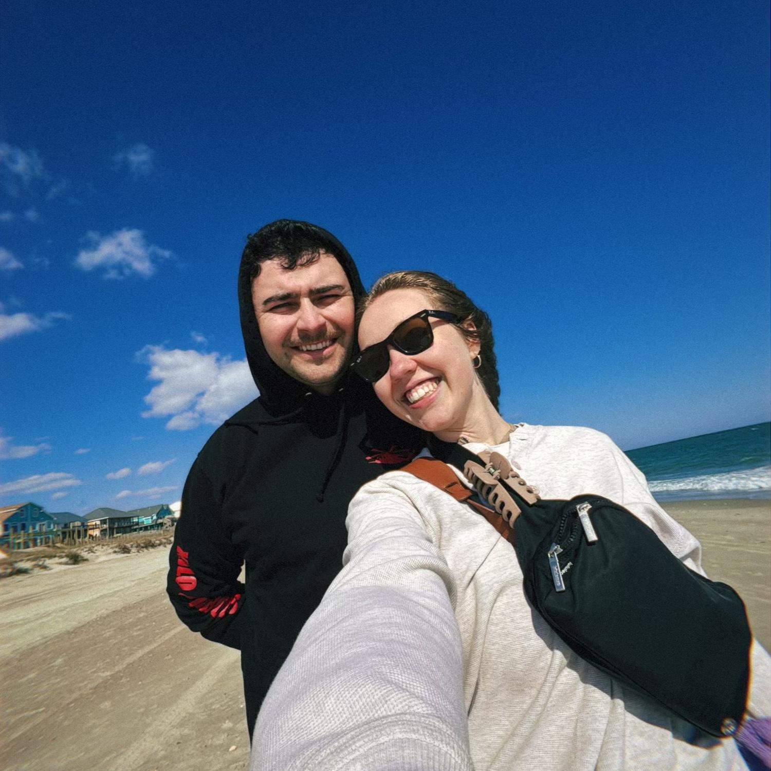 Wills and Maria’s first beach trip together in North Carolina. This is one of their favorite past times. It was quite cold and windy that day but they enjoyed sandwiches, cheezits, and each other.