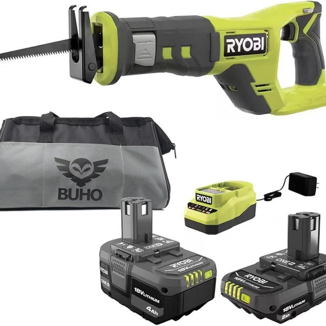 Buho Cordless Reciprocating Saw Accesory Bundle - 18V Ryobi Reciprocating Saw 4.0 Ah 2.0 Ah Battery 18-Volt Lithium-Ion Charger 16 Inch Buho Tool Bag